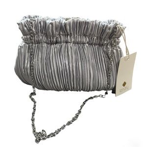 New Landry silver pleated clutch with strap